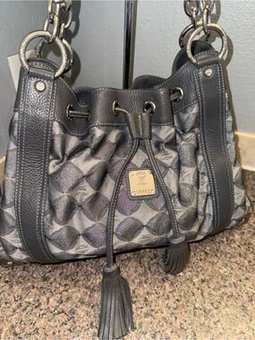 MCM Gray limited edition Drawstring Shoulder Bag with Tassels EUC